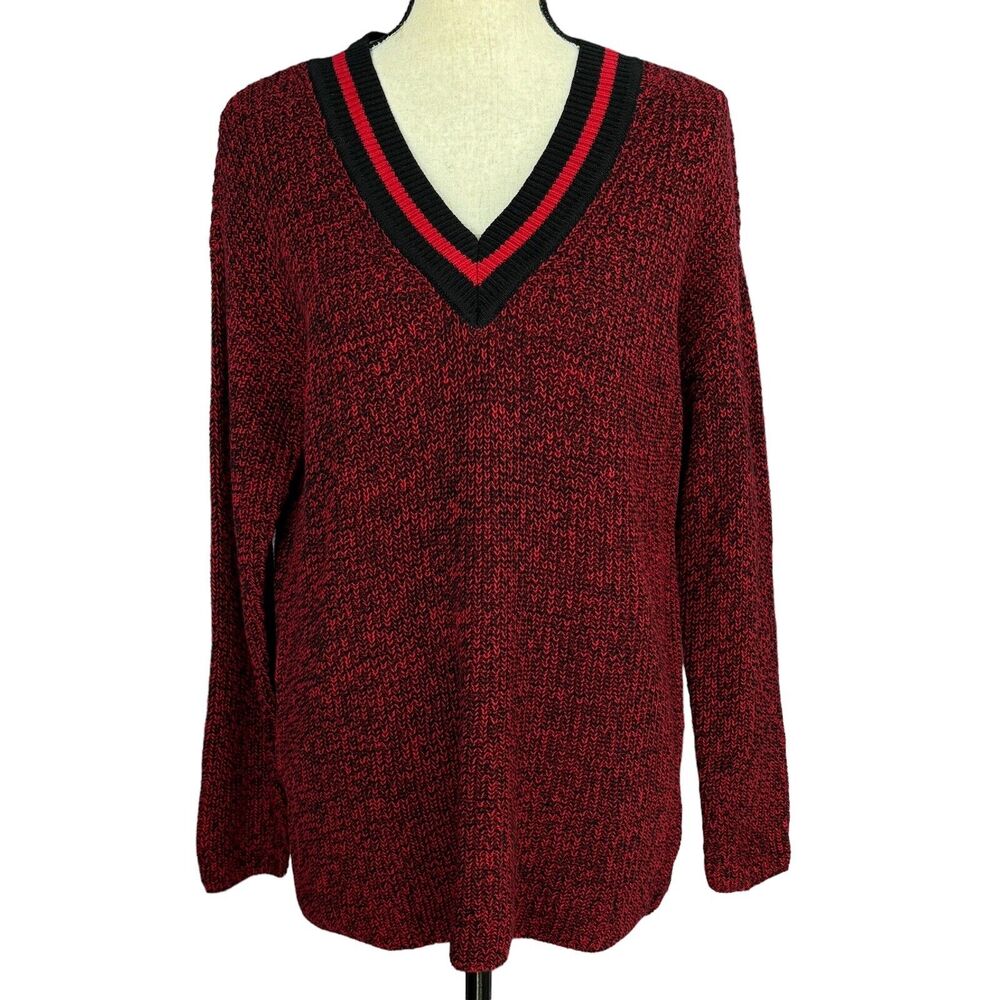 Karen Scott Small Sweater Marled V-Neck Long Sleeve Stretch Red Black New